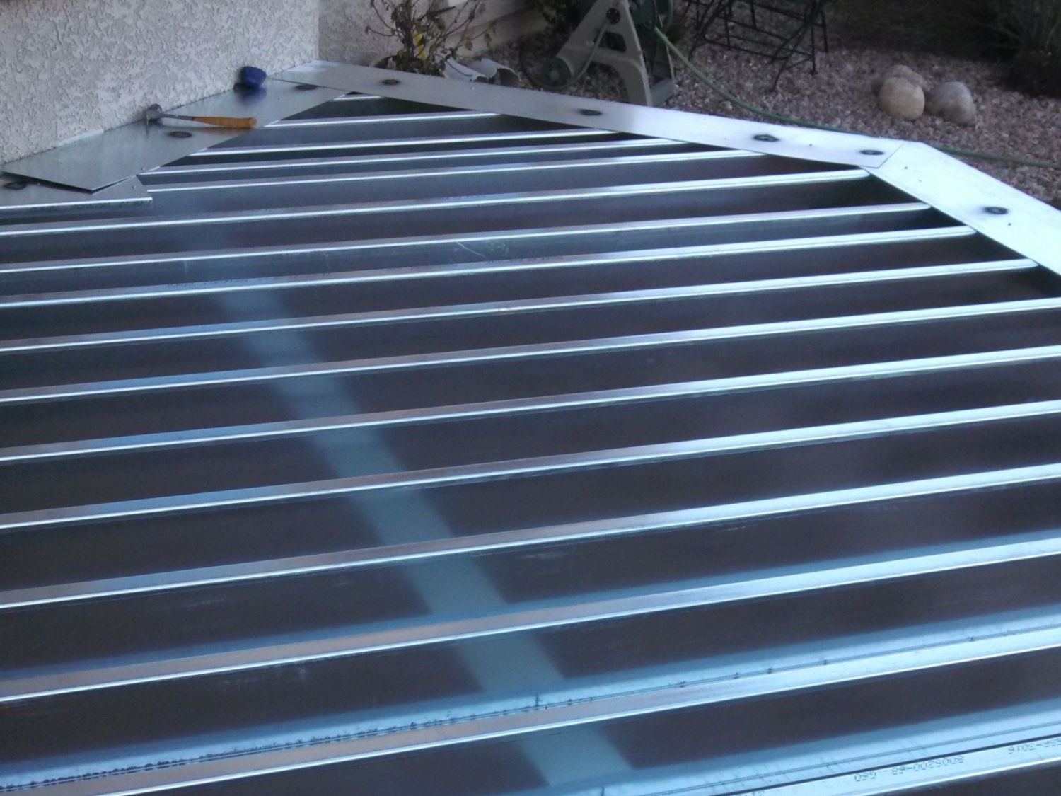 Joists and beams of a Cemco galvanized steel deck frame in Colorado Springs