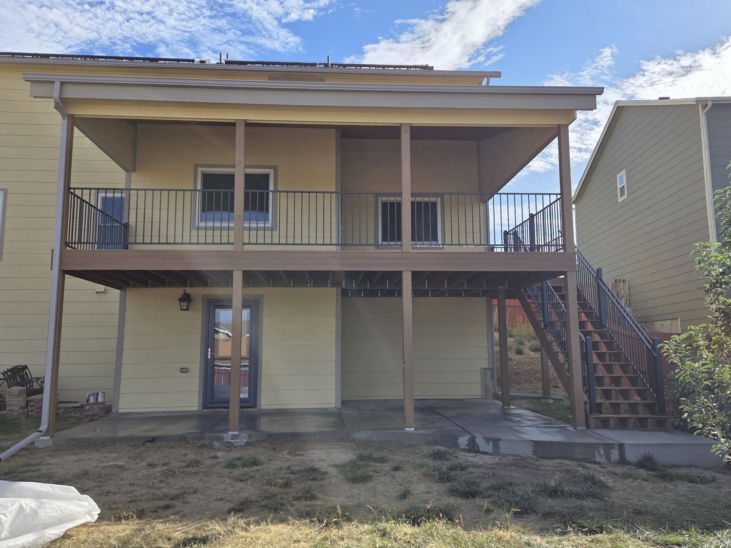 New outdoor living retreat with composite deck and shed roof deck cover in Fountain Valley Colorado Springs
